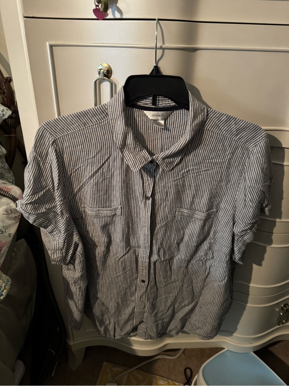 CJ Banks Blue and White Striped Button-Down Shirt